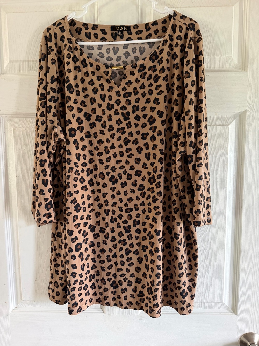 IMAN Leopard Print Long Sleeve Tunic in Tan and Black